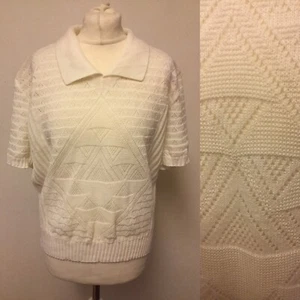 Vintage 1980s White Lightweight Jumper Med Large Secretary Geek - Picture 1 of 4