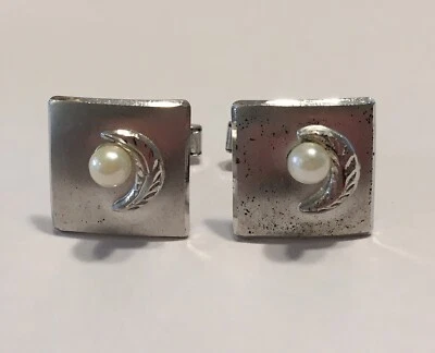 Abotoaduras vintage de prata esterlina 925 pérola Marvel - Imagem 1 de 4