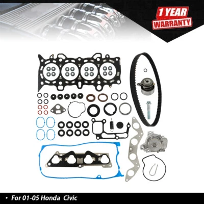 For Head Gasket Set Timing Belt Kit Water Pump Honda Civic 1.7L SOHC D17A1 - Image 1 of 4
