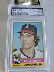 1976 TOPPS #387 VINTAGE SIGNED CARD MIKE MILEY ANGELS DEC 77 KEY TO SET PSA DNA - Bild 1 von 1