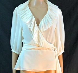Camicia donna Bandolino taglia 14 avorio panna trasparente avvolgente incrociata manica oltre 3/4 - Foto 1 di 12