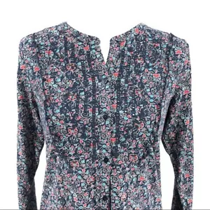 Lucky Brand Women's Long Sleeve Printed Eyelet Bib Button Through Shirt, Navy Mu - Picture 1 of 3