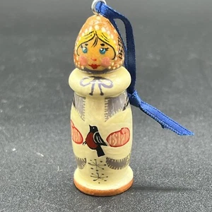 Russian Matryoshka Doll Wood Hand Painted Ornament - Marking On The Bottom - Picture 1 of 8
