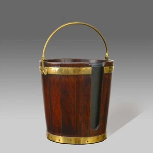 Georgian mahogany coopered brass bound plate bucket, or pail. George III - Picture 1 of 9