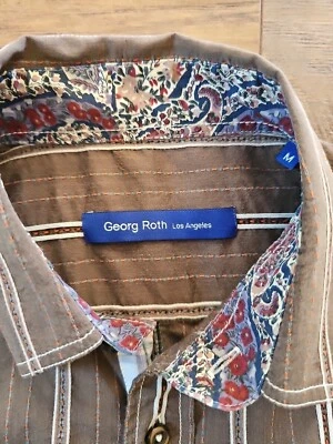 Georg Roth Los Angeles Mens Medium Long Sleeve Brown Western Striped Shirt - Image 1 of 4