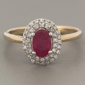 9ct Yellow Gold 0.5ct Ruby & Diamond Cluster Ring, UK Size H 1/2, Hallmarked - Picture 1 of 6