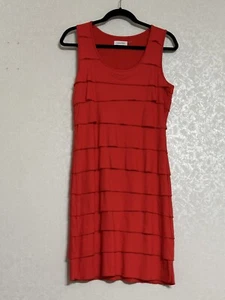 Calvin Klein Red Tiered Sleeveless Knee Length Shift Dress Stretch Petite 10P - Picture 1 of 5