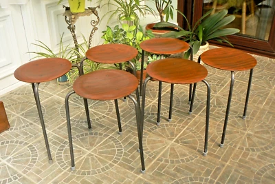 Set of 6 Arne Jacobsen Style Danish Ply Dot Stools  Late 1950's - Image 1 of 4