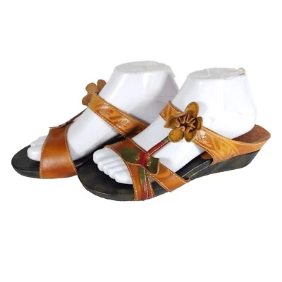Spring Step Women's Tropic 40 US9-9,5 Leather Orange Floral strappy Wedge sandal - Image 1 of 4
