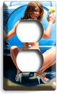 VINTAGE PINUP GIRL RETRO 50'S CAR WASH OUTLET WALL PLATE MAN CAVE ROOM ART DECOR - Picture 1 of 1