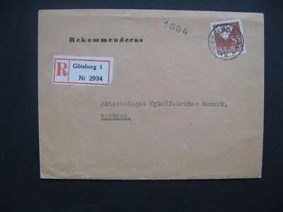 SWEDEN, R-cover  1951, Göteborg 1, single 0,85 Kr brown, three crowns tre kronor - Image 1 of 2