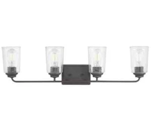 HAMPTON BAY Evangeline 33 in 4-Light Modern Bronze Bath Vanity Light Clear Glass - Picture 1 of 4