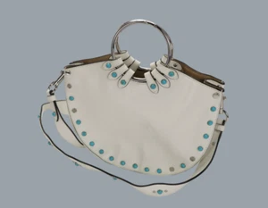 SANDRO Bag Women's ONE SIZE Leather Semi Circle Beaded Crossbody White - Picture 1 of 16