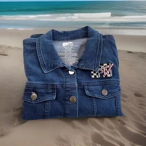 MTV Denim Jacket Blue Embroidered Logo on Front Pockets Girls Sz XL (14-16) NEW - Picture 1 of 11