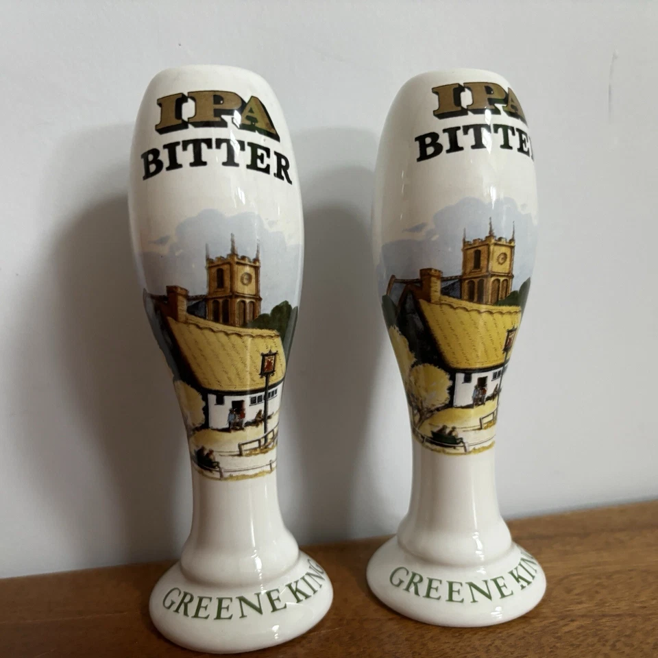 2 x Greene King IPA Bitter Ceramic Beer Pump Handle Vintage New Rare Home Pub - Image 1 of 4
