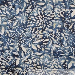 BonEful Fabric FQ Cotton Quilt Blue Cream Batik Flower Tone Swirl Scroll Small S - Picture 1 of 12