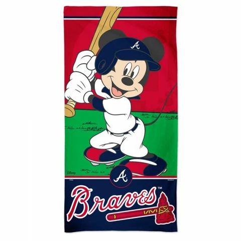 ATLANTA BRAVES MICKEY MOUSE SPECTRA BEACH TOWEL 30"X60" COTTON PLUSH DISNEY Cover