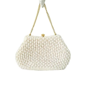 Impresionante bolso vintage con cuentas Walborg blanco Italia cadena dorada asa superior  - Imagen 1 de 11