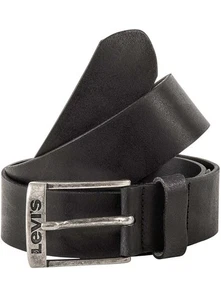 Nuevo cinturón Duncan de cuero con hebilla plateada para hombre Levi's hecho en Italia negro Reino Unido W42 - Imagen 1 de 7