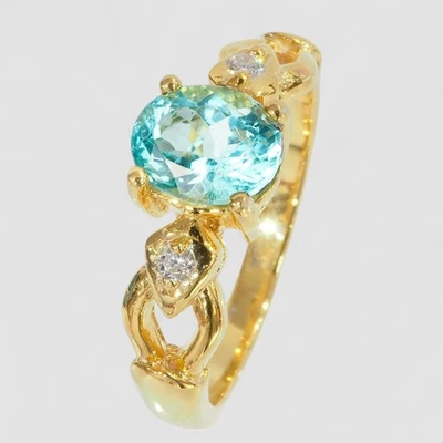 24K Gold 925 Sterling Silver Fine Rings Neon Blue Paraiba Tourmaline Oval 1.10Ct - Image 1 of 4