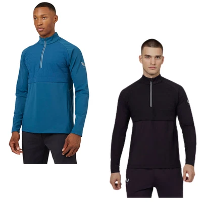 Castore Lightweight Hybrid Quarter Mid Layer Zip Top, Black or Teal, NEU