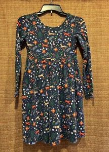 Hanna Andersson Christmas Dress Size 140 US 10 Forest Animals Fox Deer Flowers - Picture 1 of 4