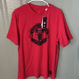 NWT Men's Large adidas Manchester United 100% Cotton Red T-Shirt Futbol Soccer - Picture 1 of 5