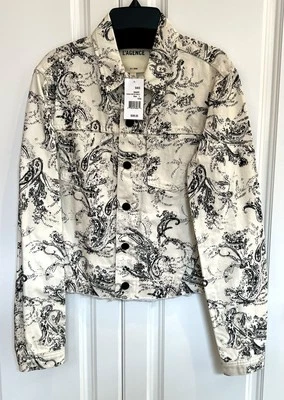 NUEVO CON ETIQUETAS L'Agence Talla Grande Crudo/Negro Boceto Estampado Paisley Algodón Chaqueta Vaquera $395 Foto 1 de 4