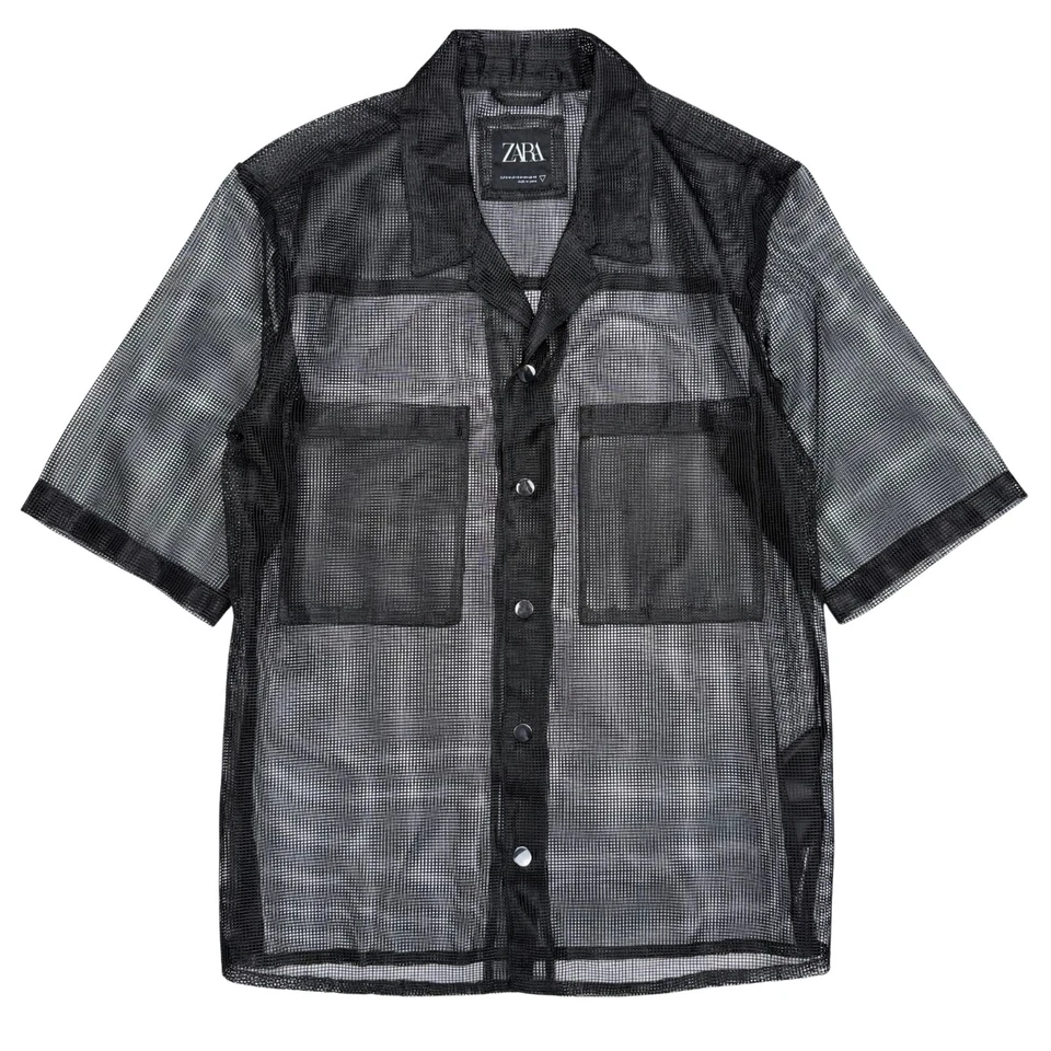 ZARA Mesh Shirt Mens Size S-M  See Through Black Sheer Button Up Oversized Top - Image 1 of 4