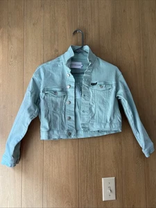 Calvin Klein Youth Girls Jacket Size 10 Mint Green Denim Button Down 100% Cotton - Picture 1 of 15