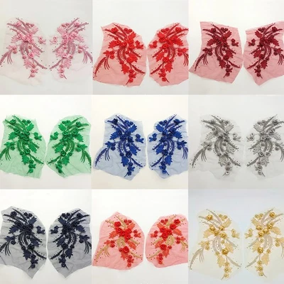 Bridal Applique 3 D Flower Sew on Patches Embroidery Wedding Lace Pearl Beaded - Image 1 of 4