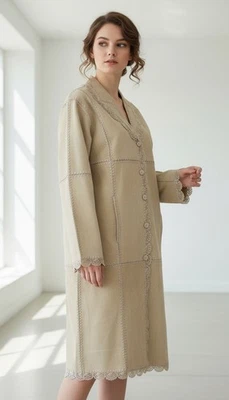 Abrigo Chaqueta Vestido Kroshetta by Papillon Cuero y Crochet Beige Talla XL Foto 1 de 4