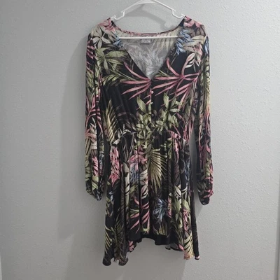 Hurley Dress Women’s Small Tropical Floral Print Long Sleeve Tropical Casual - Image 1 of 4