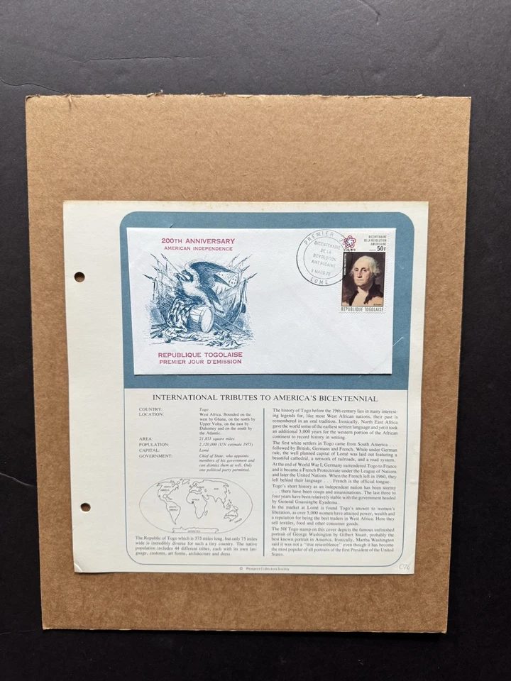 American Bicentennial FDC (C76) +Togo +Washington Portrait +Stuart's Famous Art - Image 1 of 1