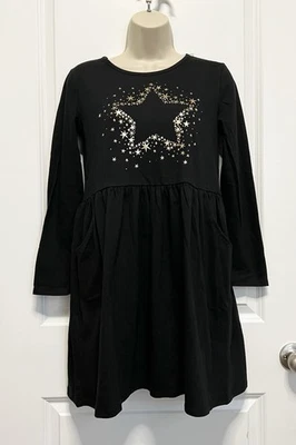 Girls’ Black Long Sleeve Printed Knit Dress Size XL(14/16) Plus - Cat & Jack - Image 1 of 4