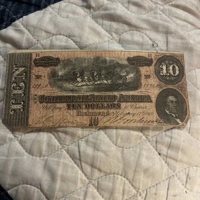 Billete de 10 dólares Richmond de los Estados Confederados de América de 1864 en muy buen estado Foto 1 de 4