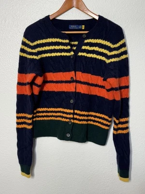 Polo Ralph Lauren свитер женщин XL темно-синий полоски шерсти кашемир кардиган кабель - Изображение 1 из 4