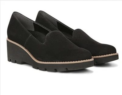 Vionic Willa Negro Gamuza Cuero Cuña Mujer 5 Medianos Zapatos Soporte Arco Nuevo Foto 1 de 4