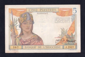 French Indochina 5 Piastres 1946 P-55c VF - Picture 1 of 2