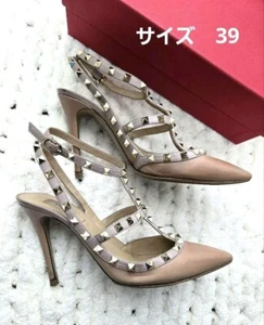 VALENTINO GARAVANI Rockstud Pumps Leather Beige Size 39 Made in Italy Auth - Picture 1 of 6