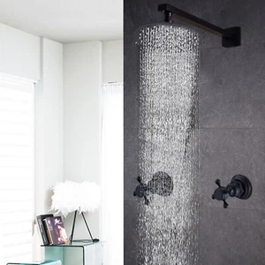 8" Rainfall Shower Head Black Shower Faucet System Combo Set w/ Mixer Valve Kit - Picture 1 of 17