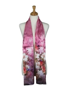 AamiraA Pink Flower Bouquet Mulberry Satin Silk Stole Women Scarf Free Shipping  - Picture 1 of 5