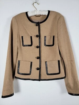 Trina Turk женщин светло-коричневый черный кожаный отделки Blazer куртка эластичной карманы - Изображение 1 из 4