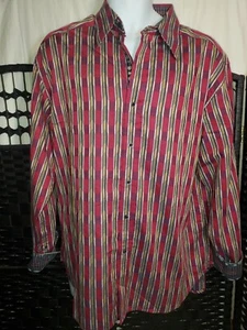 Camisa Robert Graham Rojo Estampado Rayas Calce Regular Cuello en Contraste Talla XL - Imagen 1 de 5