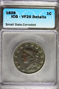 1828 - ICG VF20 DETAILS SMALL DATE, CORRODED LARGE CENT! #B24205 - Picture 1 of 2