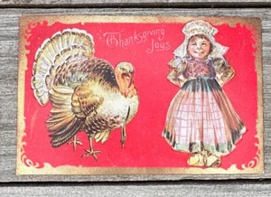 Vintage Postkarte - Erntedankfreuden mit Mädchen und Türkei - Anfang 1900 - gutes C - Bild 1 von 3