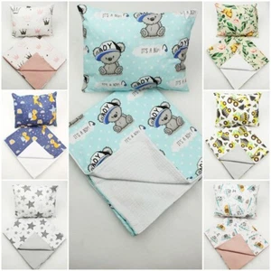 LARGE BLANKET +PILLOW SET cotton+waffle fabric FOR COT BED baby nursery quilt - Picture 1 of 53