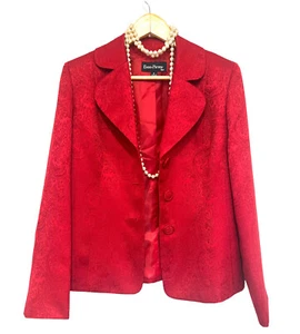 Evan Picone Red Blazer Jacket 8 Paisley Formal Work Business Classic - Picture 1 of 12