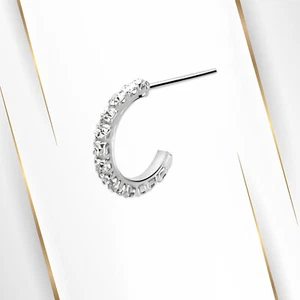 22G Sterling Silver Nose Ring Stud Clear CZ Studded Hoop Nose Piercing Jewelry - Picture 1 of 6
