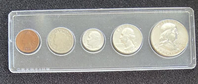 5 Coin Mixed Set w/1962 silver dime, quarter, and half in Whitman Plastic Holder - Image 1 of 4